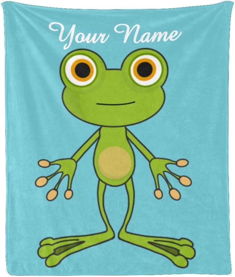 CUXWEOT Custom Blanket with Name Text,Personalized Animal Frog Super Soft Fleece Throw Blanket for Couch Sofa Bed (50 X 60 inches)