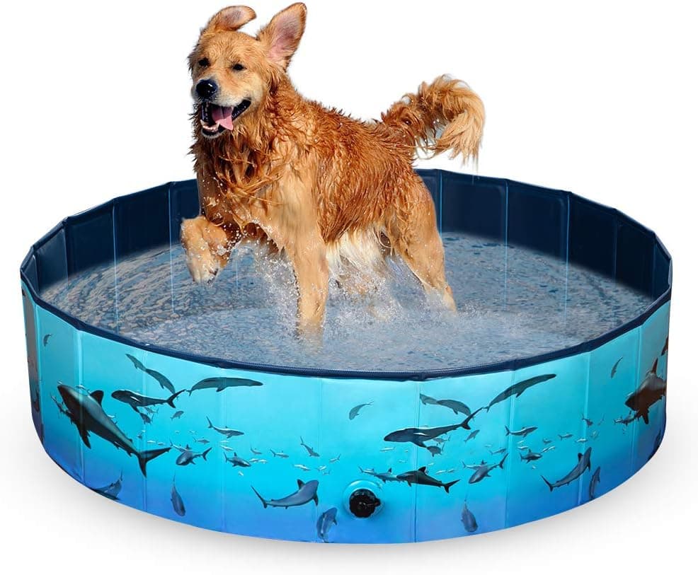 Docuwee Foldable Dog Swimming Pool of Hard PVC Plastic, Durable Collapsible Bathing Tub，Slip-Resistant Leakproof Material for Dogs, Cats, Kiddie in Summer Outdoor, Garden
