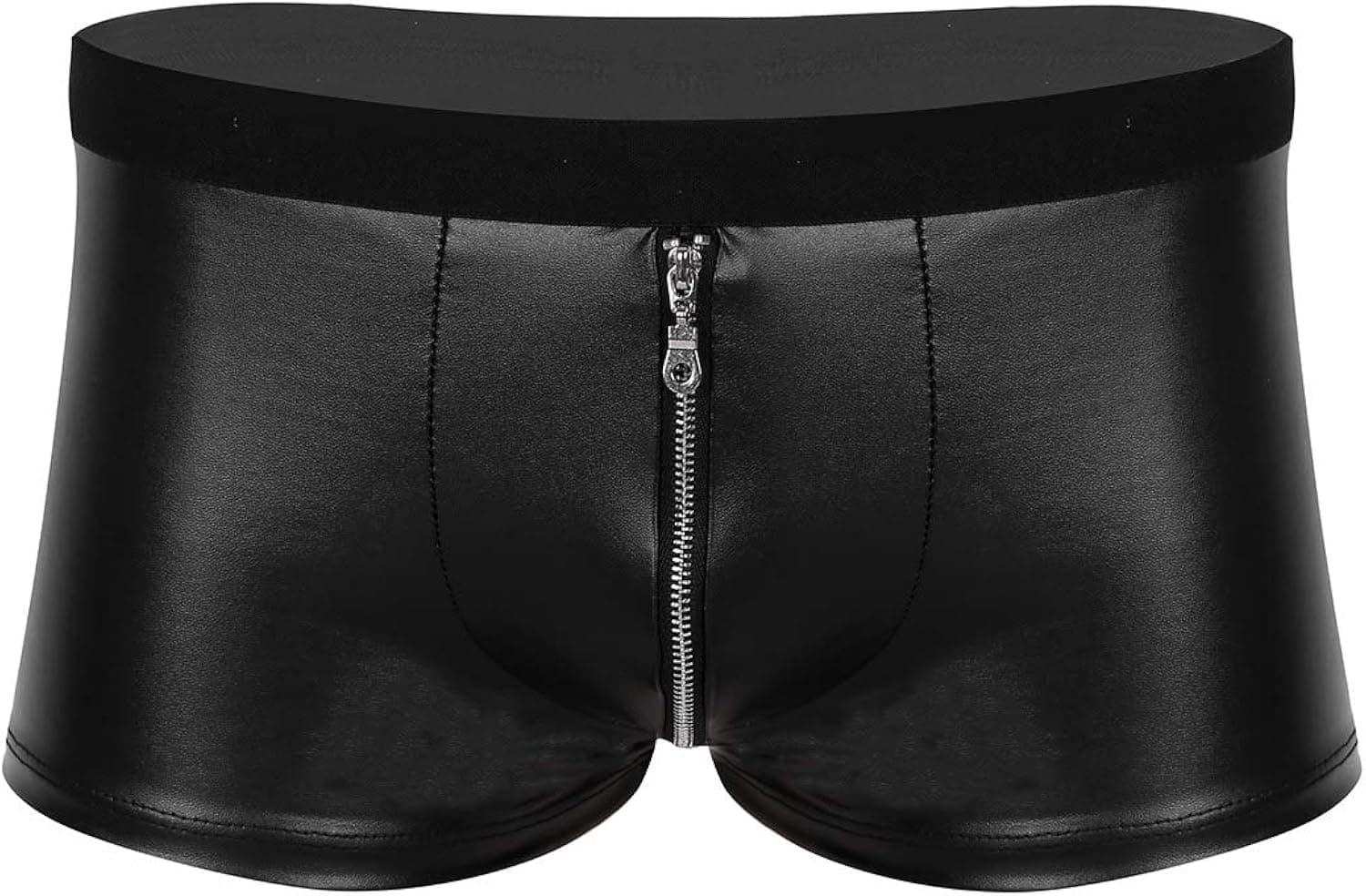 Alvivi Men's Wet Look Patent Leather Zippered Shorts Hot Pants Low Rise Hipster Trunks