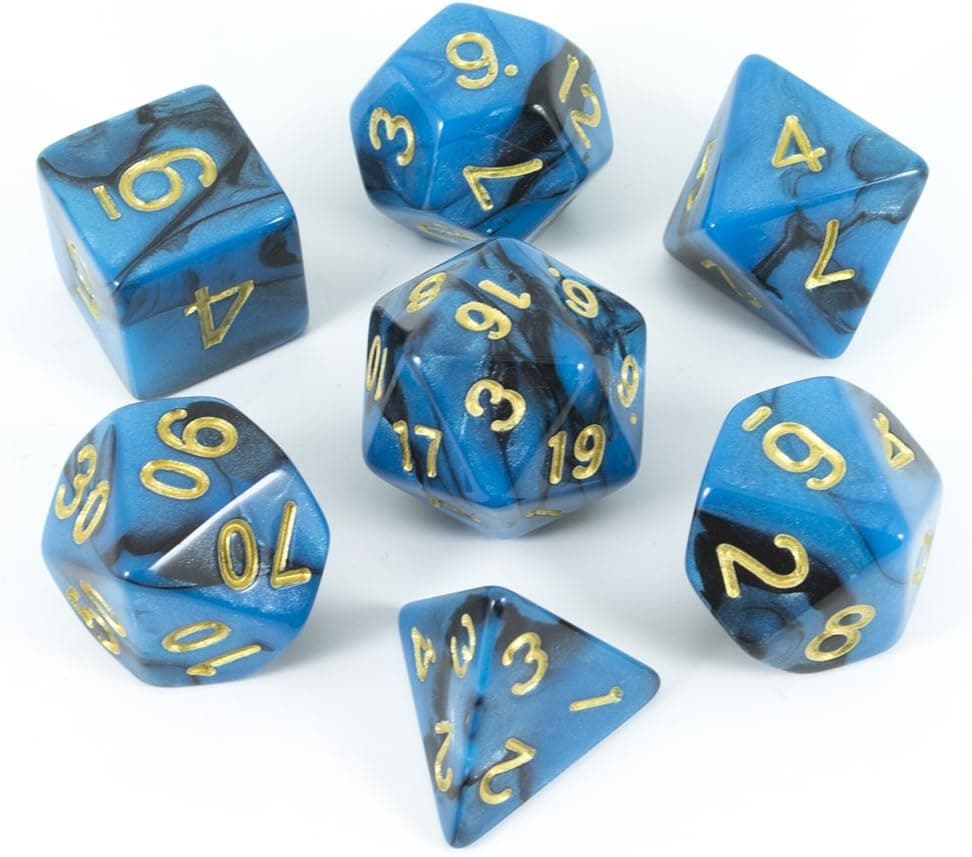 Blue and Black Dice - Full Polyhedral Set - 'Undine'