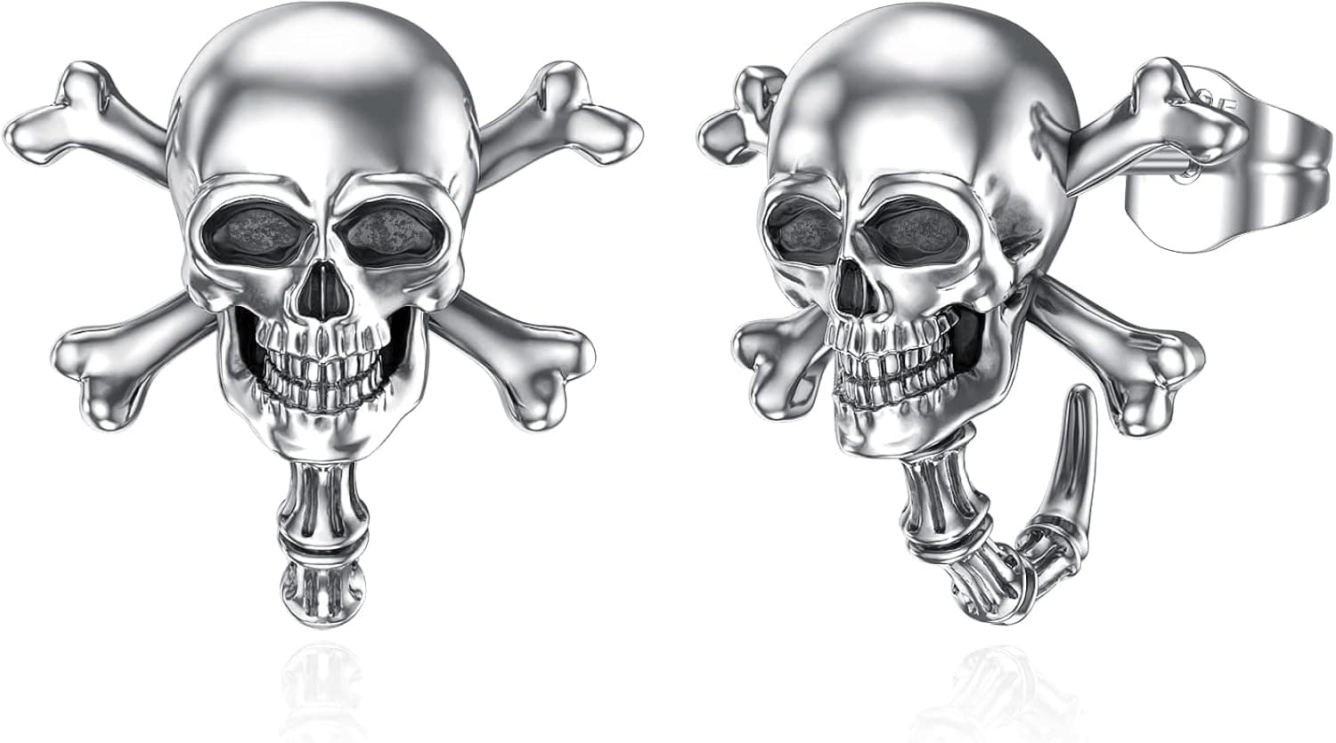RMREWY 925 Sterling Silver Skull Earrings Gothic Bone Snake/Rose Flower Skull Stud Earrings Skull Jewelry Mother‘s Day Gift for Women Men