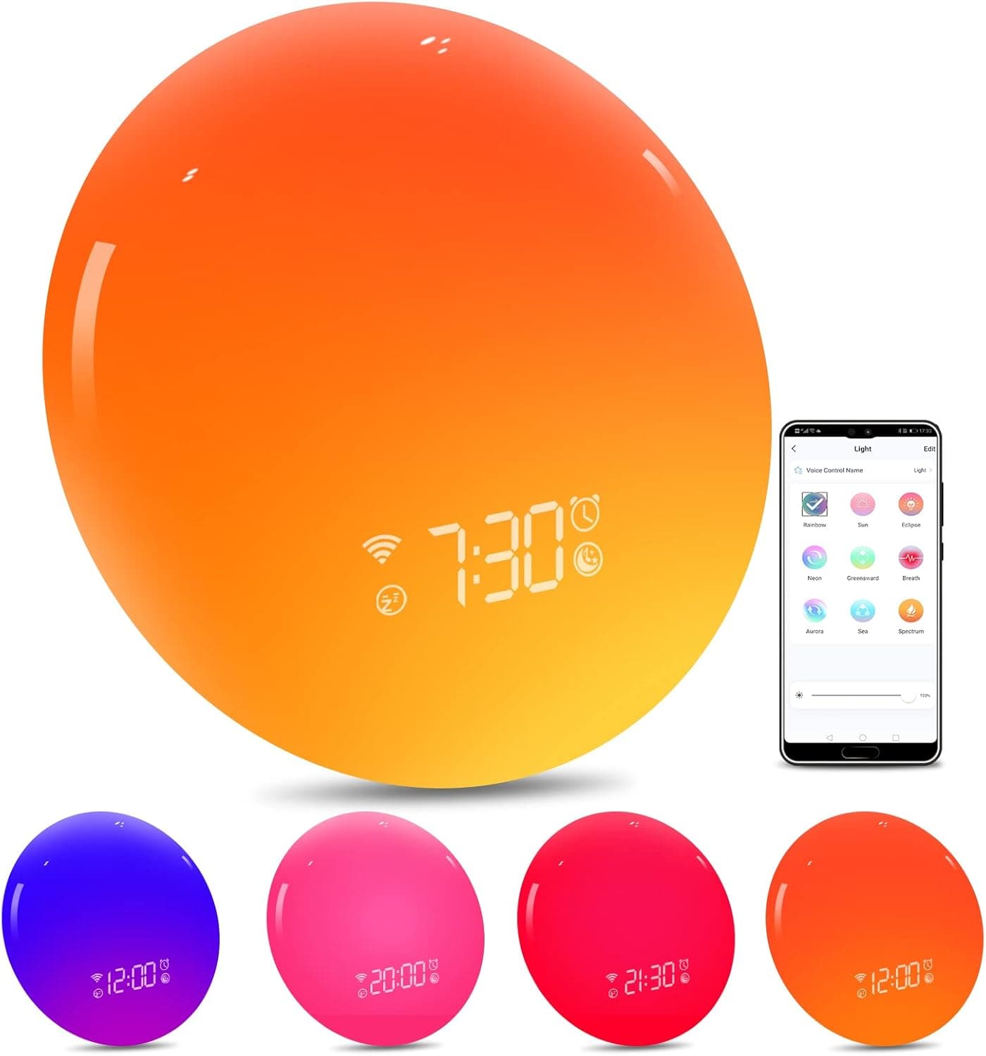 Wake Up Light Sunrise Alarm Clock 11 Natural Sounds White Noise Machine - 9 Lighting Effects - Night Light Bluetooth Speaker Alexa Sleep Aid for Heavy Sleepers Adults Kids