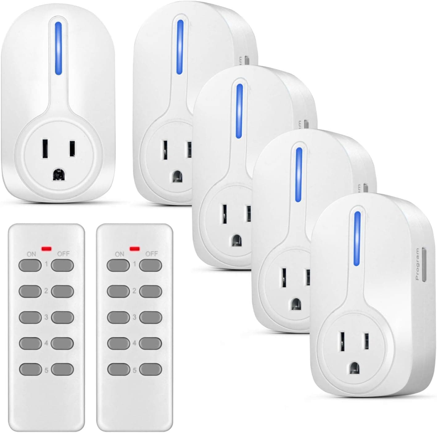 Flexzion Wireless Remote Control Plug Outlet with Remote On Off Switch (5 Pack 2 Remotes) Electrical Power Outlet Wireless Switch for Light Indoor Home Lamps Appliance