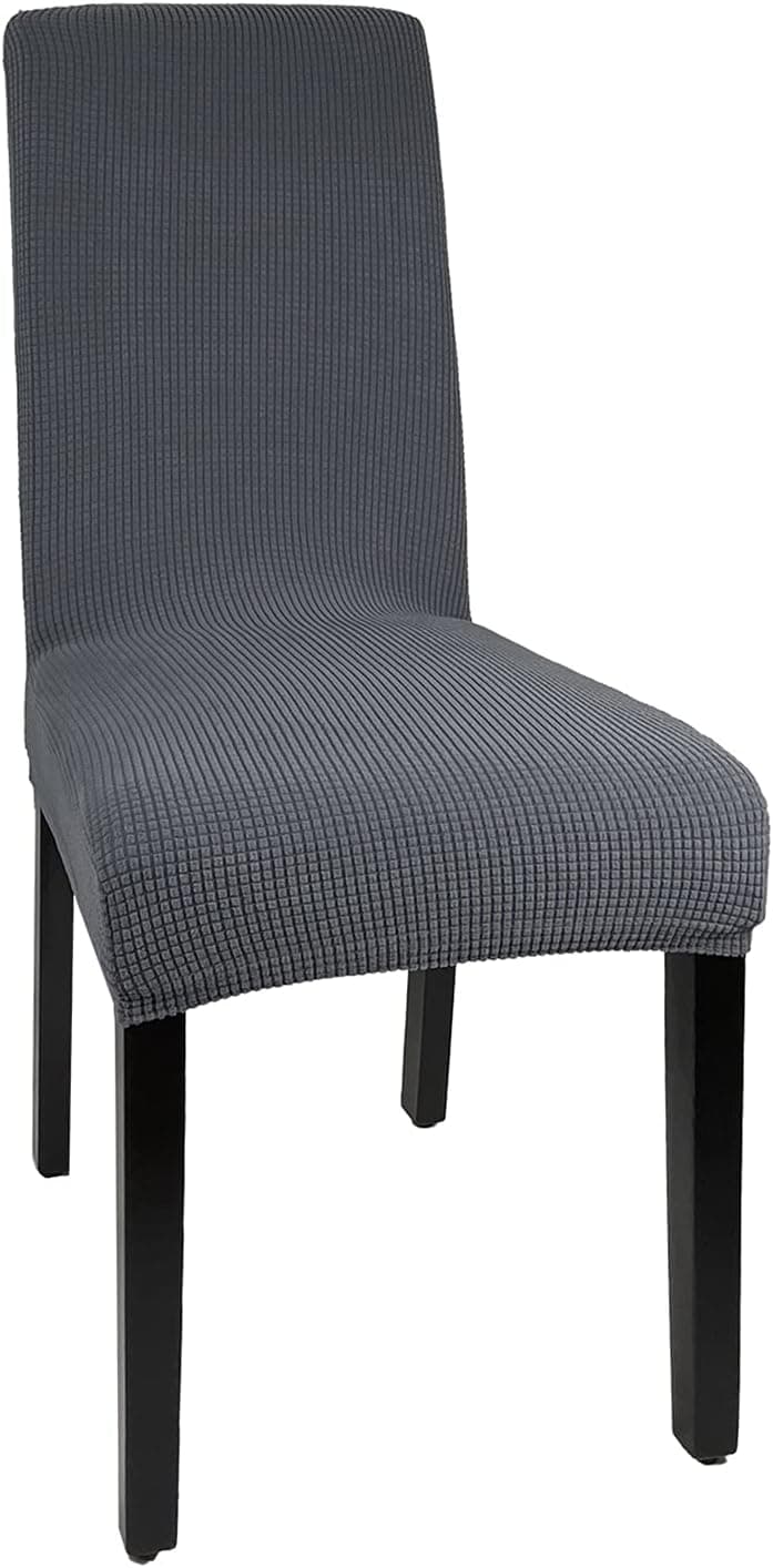 WELMATCH Dark Gray Jacquard Spandex Dining Chair Covers - 4 PCS Stretch Removable Washable Dining Chair Slipcovers (Dark Gray, 4)