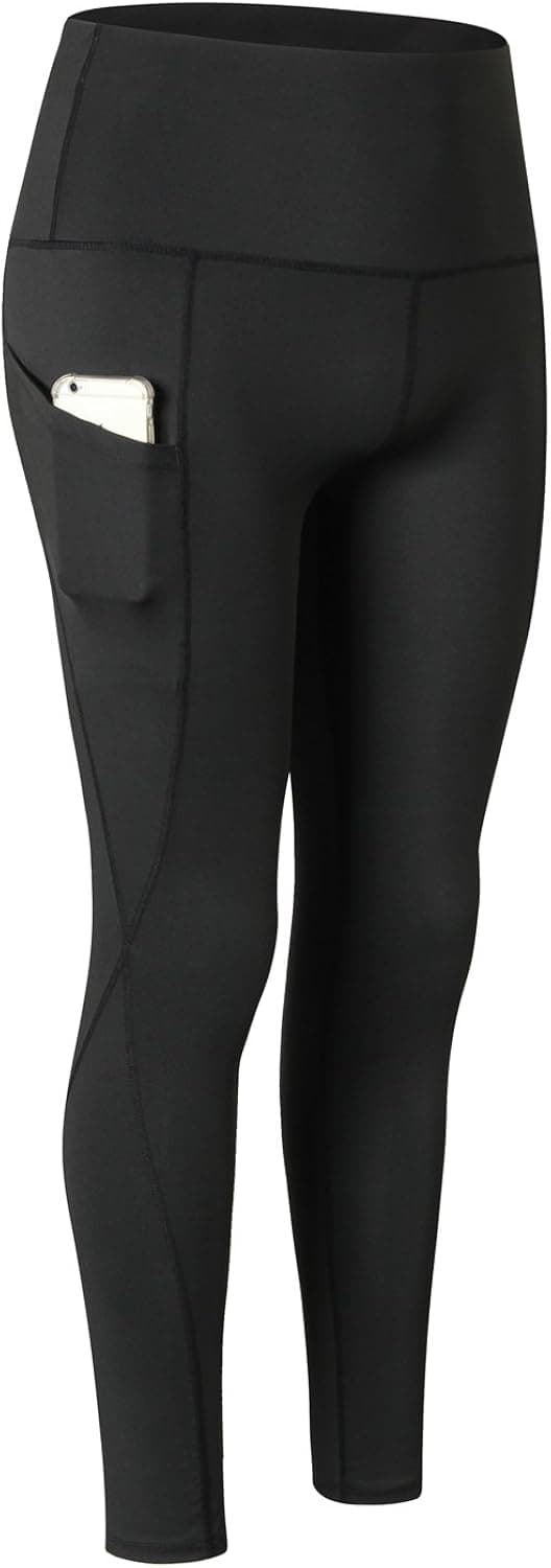 Antreween Women High Waisted Athletic Leggings with Pocket Running Sports Gym Workout 4 Way Stretch Yoga Pants (Black-One Side Pocket, M)