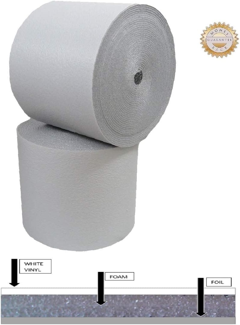 US ENERGY PRODUCTS Reflective White Foam Insulation Heat Shield Thermal Insulation Shield Vapor Barrier 48"x20ft (80 SQFT) 1/4inch Thick