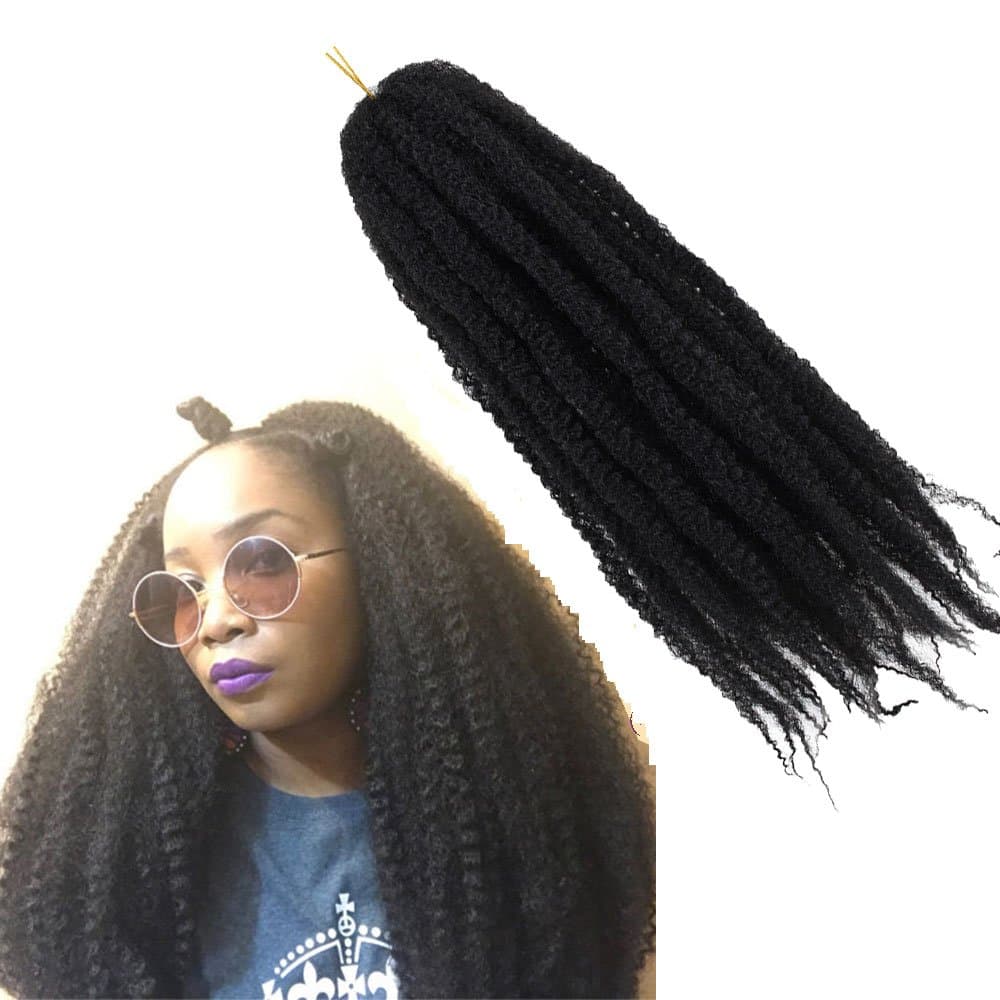 3Packs Afro Kinky Marley Braids Hair Extensions 18" Synthetic Afro Kinky Twist Crochet Braiding Hair Mixed Color Bulk Twist Crochet Braids 60g/pc Synthetic Hair For Braiding African Twist (black)
