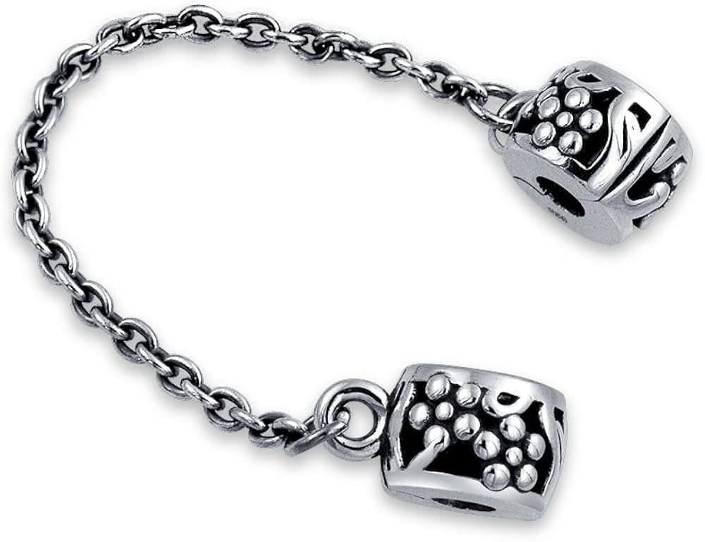 Beaded Edge Flower Handcuff Double Safety Chain Spacer Stopper Daisy Flower Charm Bead For Women .925 Sterling Silver Fits European Bracelet