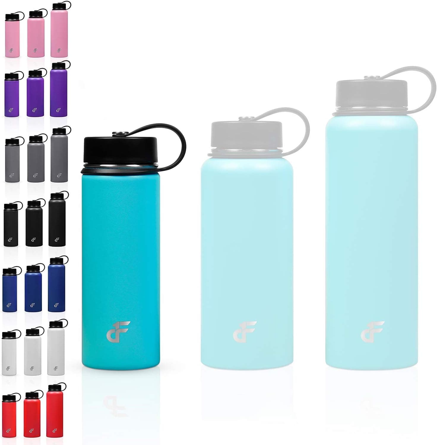 Day 1 Fitness Stainless Steel Water Bottle Wide Mouth with 2 LIDS (20oz, 32oz, or 40oz) - 3 Size, 8 Color Options - Vacuum Insulated, Double Wall, Powder Coated Sweat Proof Thermos