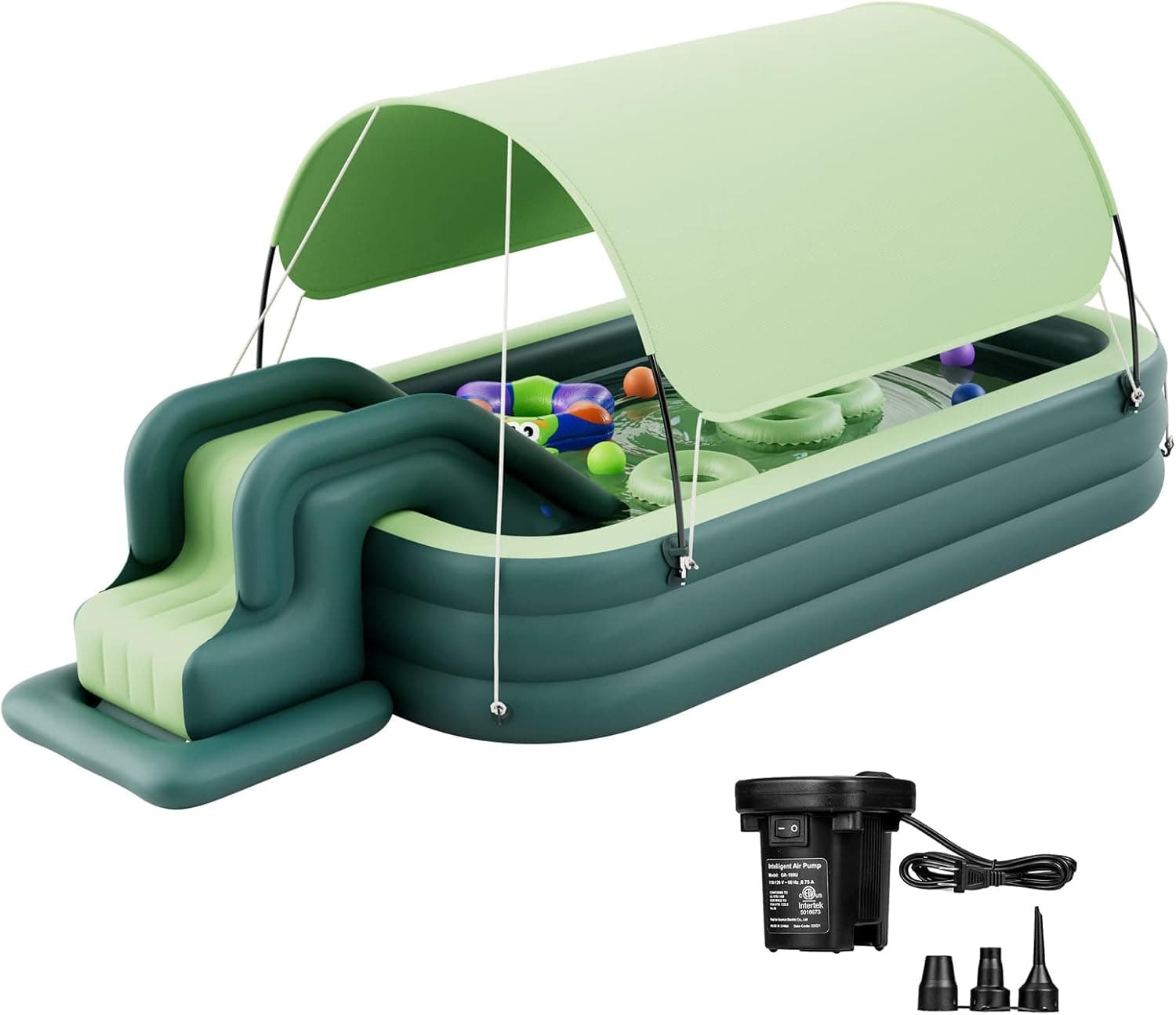 Inflatable Swimming Pool, Prikpont Kiddie Pool with Shade, Large Inflatable Family Pool with Slide for Adults and Kids, Blow up Pool for Above Ground Backyard Ages 3+(120" X 70" X 24" )