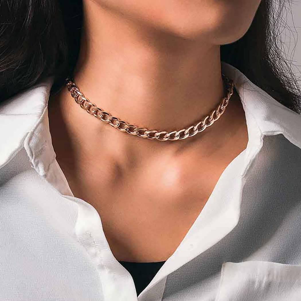 Aiyuan Punk Link Choker Necklace Chain Chunky Chic Necklaces Jewelry for Women and Girls (Gold)