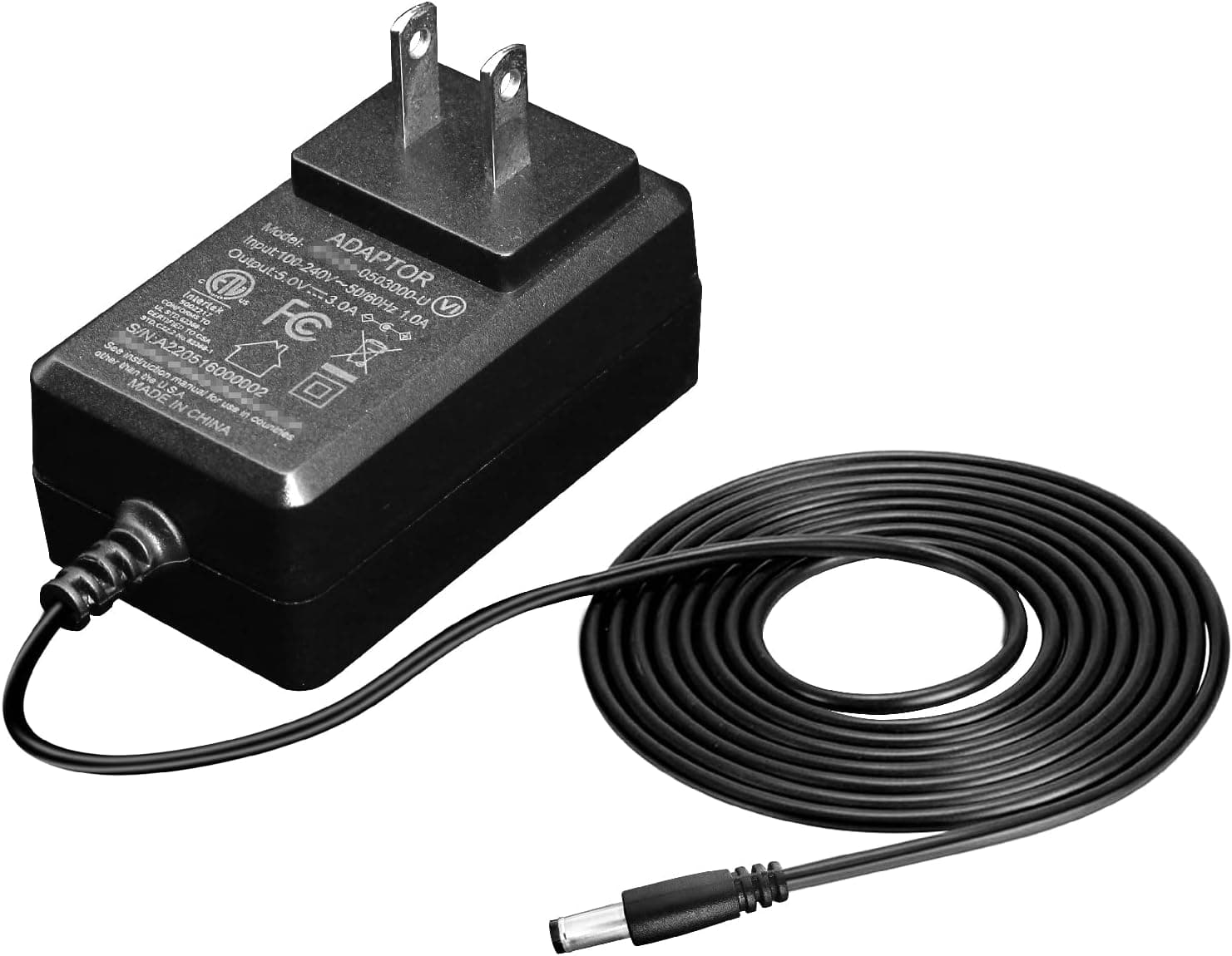 5V 3A/3000mA DC Universal Power Supply Adapter, 100-240V 50/60Hz AC to DC 15W Wall Charger for Router, CCTV Camera, Speaker, Power Bank, E-Reader, USB Fan and More 5V Devices Less Than 15W, ETL FCC