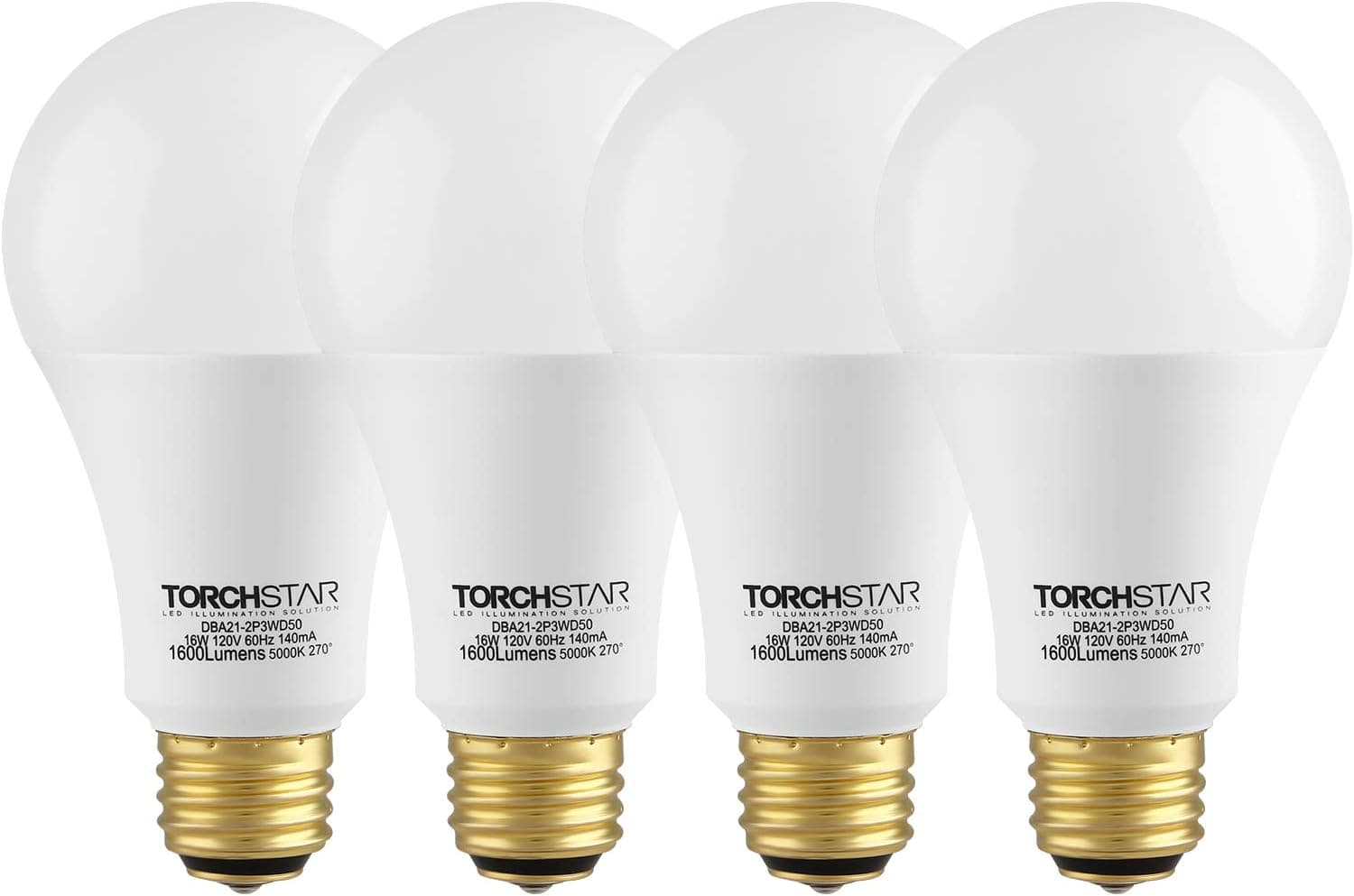TORCHSTAR 3-Way A21 LED Light Bulb, 40/60/100W Equivalent, Energy Star & UL-Listed, 5000K Daylight, E26 Base for Table Lamp, Bedside Lamp, Floor Lamp, Pack of 4