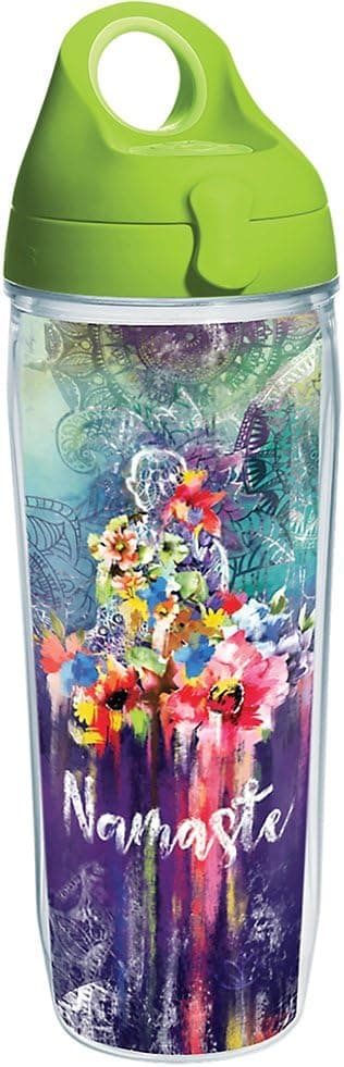 Tervis Namaste Tumbler with Wrap and Lime Green Lid 24oz Water Bottle, Clear