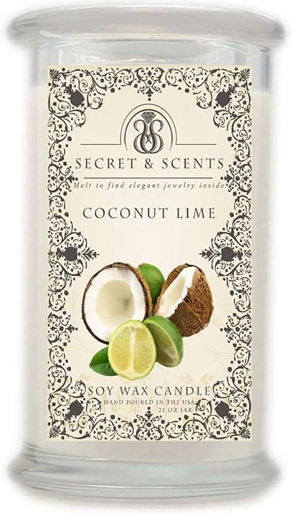 Elegant Jewelry in Soy Candle - Secret and Scents Highly Scented Soy Candles - Pick Your Scent and Jewelry Type (Coconut Lime, Ring Size 6)