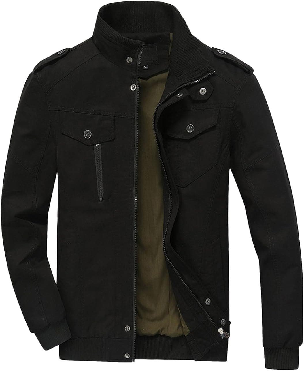 chouyatou Men's Casual Stand Collar Zip-Up Lightweight Bomber Jacket Windbreaker