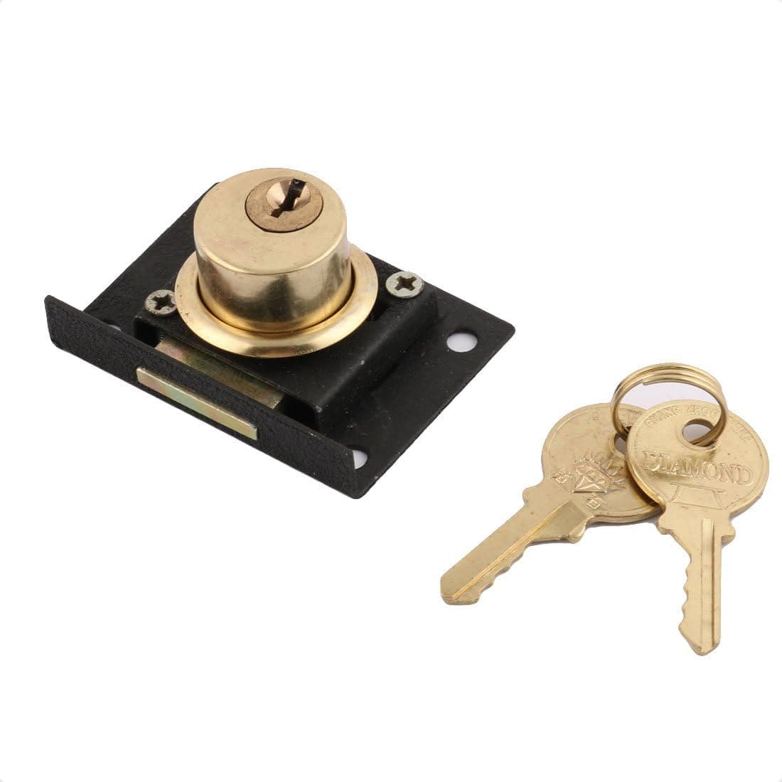 uxcell 21mm Cylinder Dia Metal Rectangle Base Drawer Lock Locker Gold Tone w 2 Keys