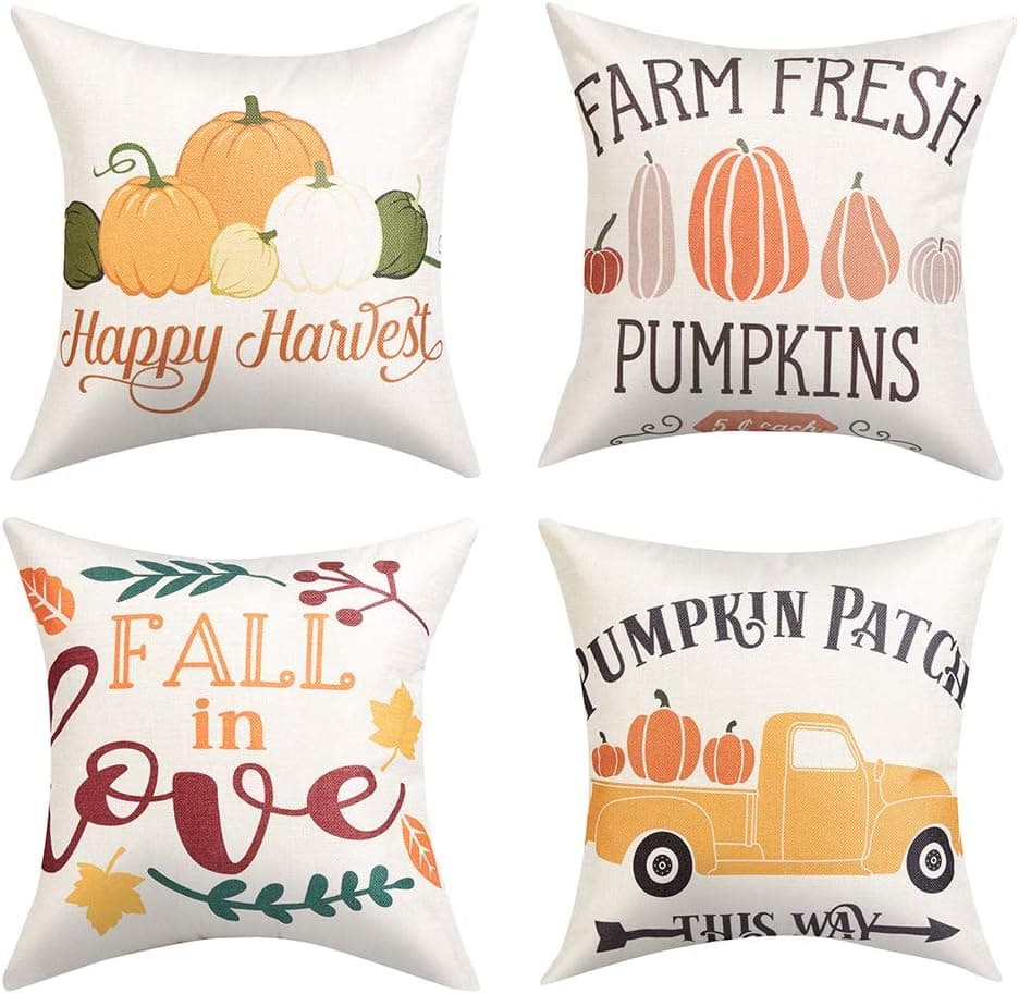Lanpn 20x20 Fall Decor Pillow Covers, Decorative Thanksgiving Harvest Farmhouse Autumn Pumpkin Throw Pillow Shams Cover Cases Set of 4 for Couch