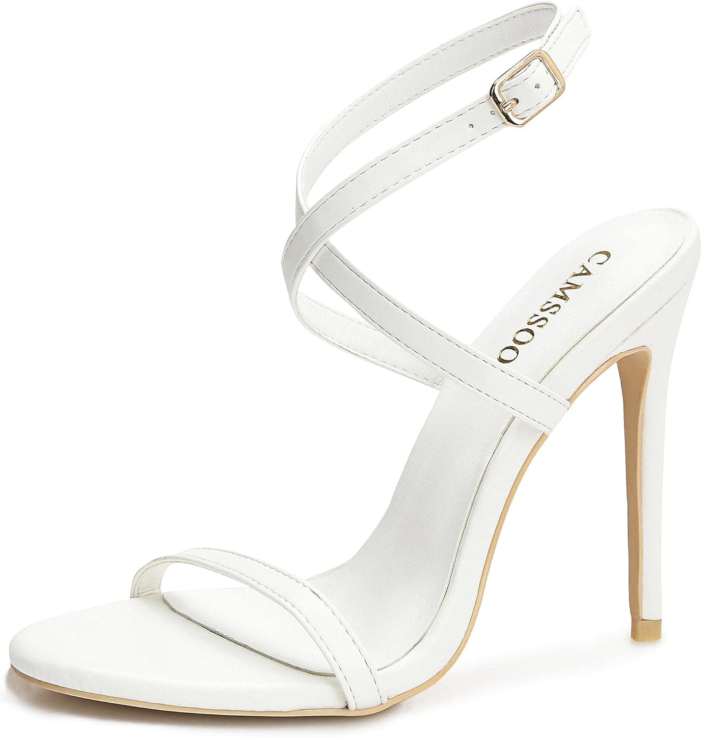 CAMSSOO Women's Open-Toe Stiletto 5.31” Heel Sandals with Ankle Strap Buckle Closure Dress Pump