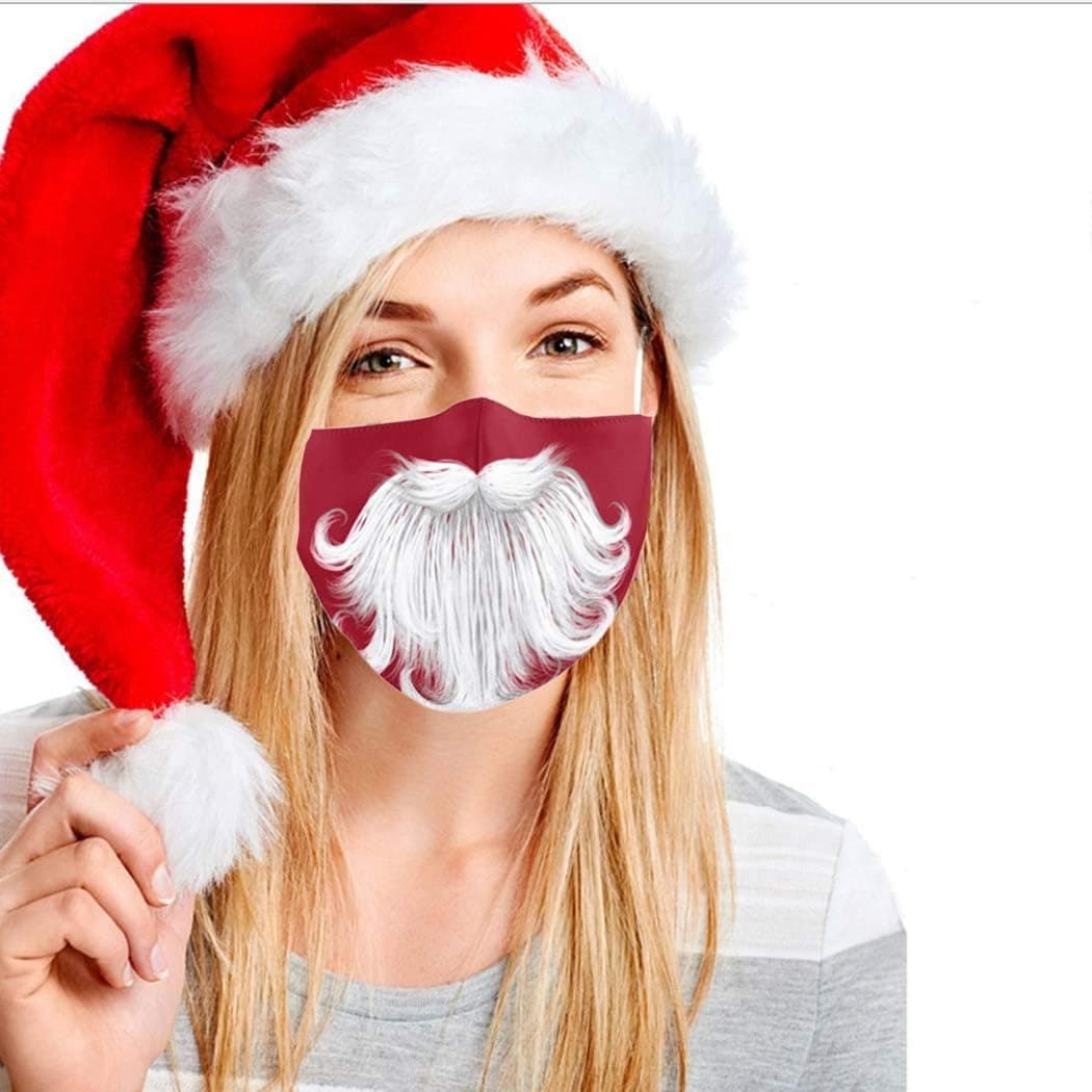 Evild Christmas Mouth Cover Cotton Washable Mouth Covering Adjustable Mardi Gras Jewelry Funny Santa Mask for Women and Men (C)