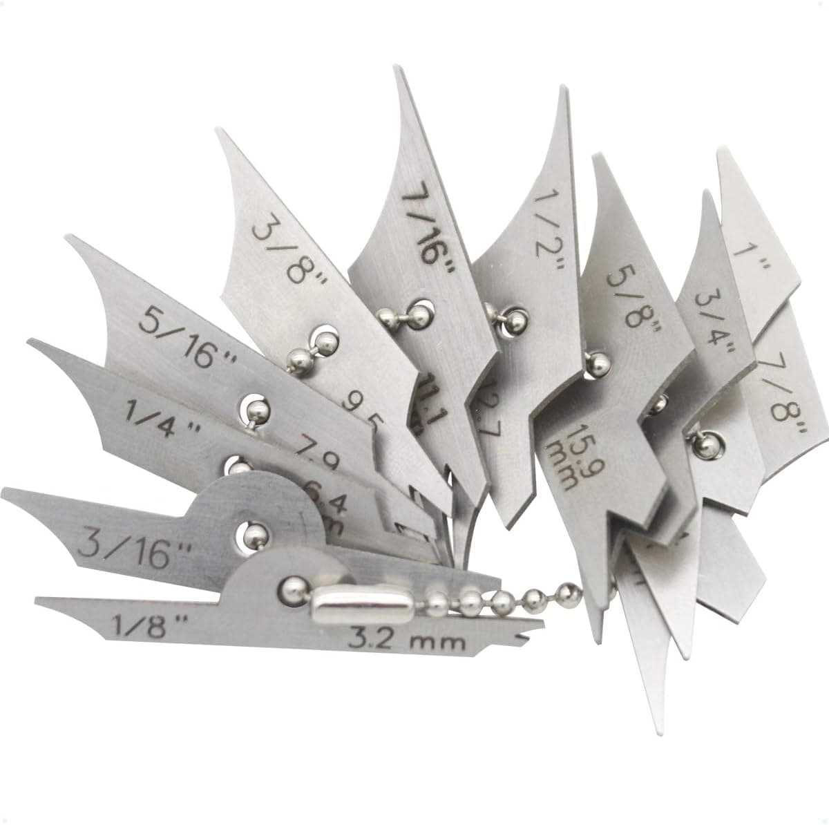 WeldingStop 11pieces Welding Gauge Key Chain Set Weld Fillet Throat/Leg Length Gage 5/16''-7/8''(7.9mm-22.2mm) Inch/mm Stainless Steel