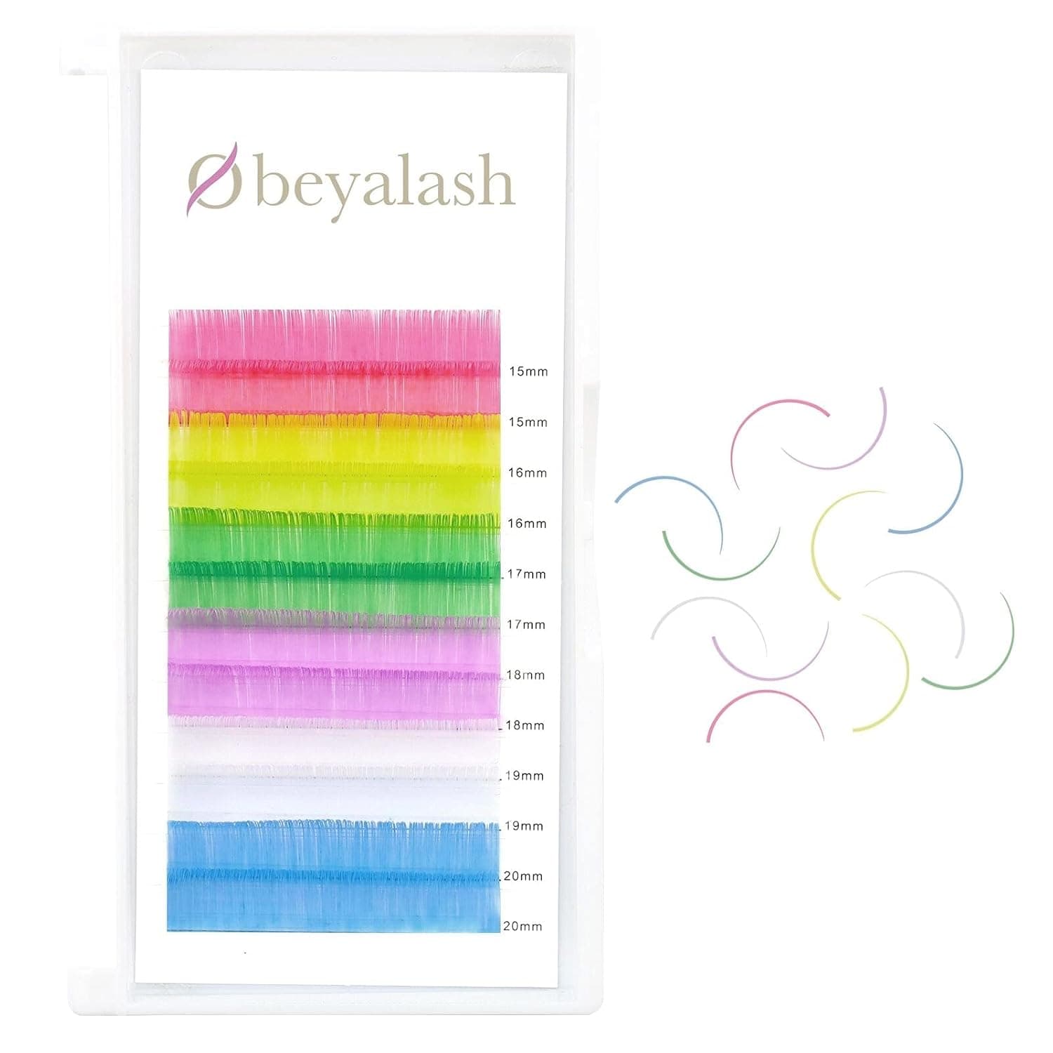 Color Lashes Extension Eyelash Extension 0.07 D Curl 16mm Volume Lash ExtensionsLight Pink Yellow Green Purple White Blue Mixed Color Classic Single Lash Extensions(Mix Candy Color 16mm)