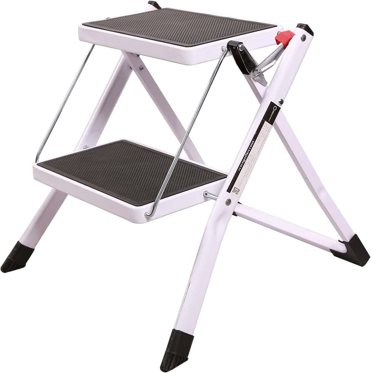 REDCAMP 2 Step Stool Folding Step Stool, Mini Kitchen Step Ladder for Adults with Sturdy Step, White 250lbs