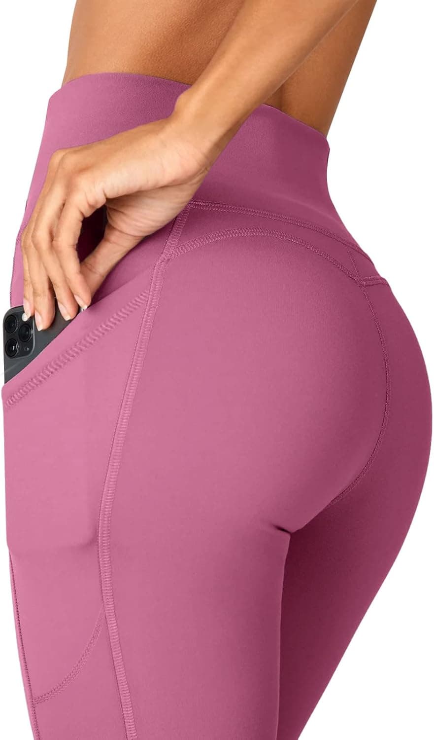 SIORO Leggings for Women, High Waisted Yoga Pants 7/8 Length Leggings with Pockets,Tummy Control Womens Leggings for Workout Sports Running, Berry Red, XL, Tall