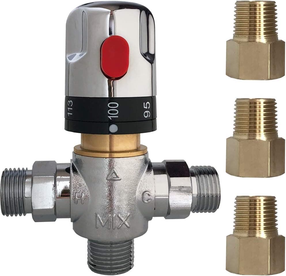 3-way Thermostatic Mixing Valve with 1/2NPT Male Connections Water Temperature Adjust Pipe Valve