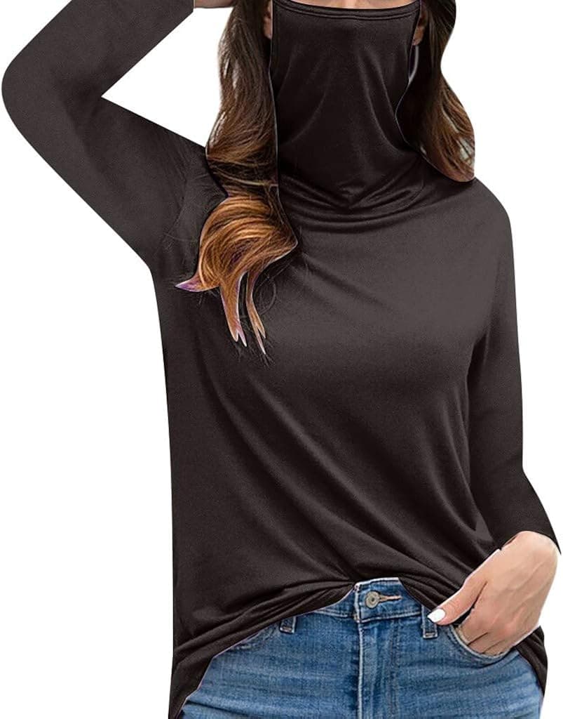 Toimothcn Face Shirts Tops, Women's Loose Turtleneck Long Sleeve Face Tops Tunic Tshirt