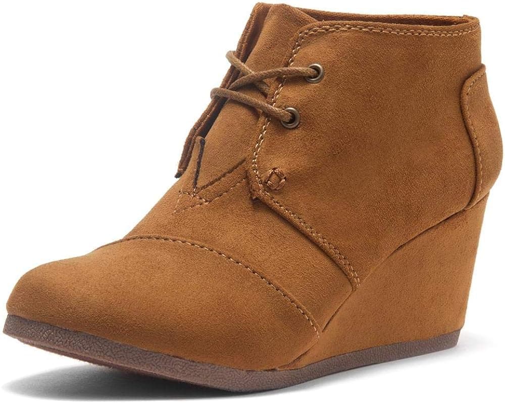 Herstyle Corlina Women's Fashion Casual Outdoor Low Wedge Heel Booties Shoes Lace up Close Toe Ankle boots Cognac 9.0
