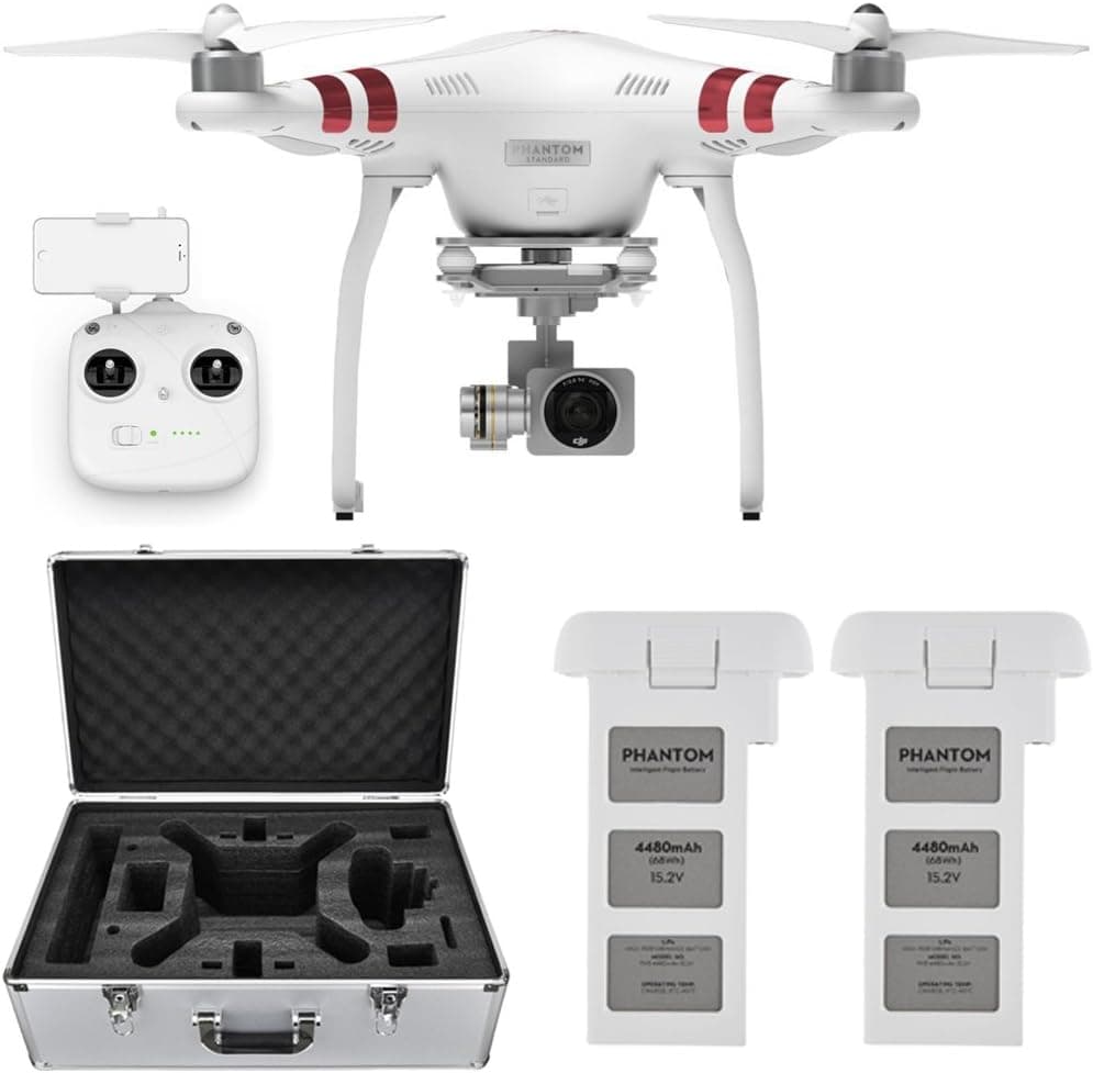DJI Phantom 3 Standard Quadcopter Aircraft with 3-Axis Gimbal and 2.7k Camera, Bundle with Spare Battery, Aluminum Case