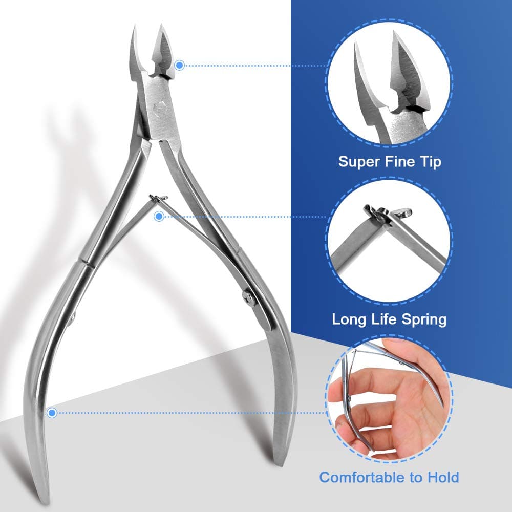 5PCS Professional Cuticle Nippers Pusher Manicure Set, Stainless Steel Cuticle Cutter Clipper Durable Pedicure Manicure Tools, Comfortable Grip for Gel Nail Art Fingernails