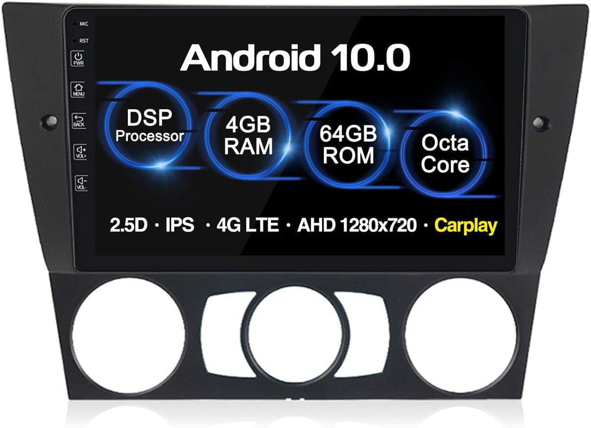Android 10.0 Car Stereo Radio Player GPS Navigation 9 Inch Touch Screen Head Unit WiFi Bluetooth Backup Camera DVR OBD2 TPMS for BMW E90 E91 E92 E93 325 (M400 4+64G)