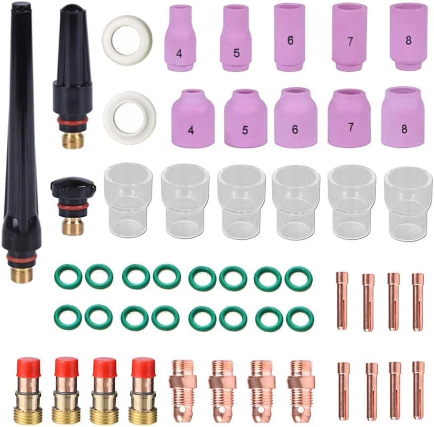 53pcs TIG Stubby Gas Lens Collet Pyrex Cup #12 Alumina Nozzle Cups Kit for DB SR WP 17 18 26 TIG Welding Torch