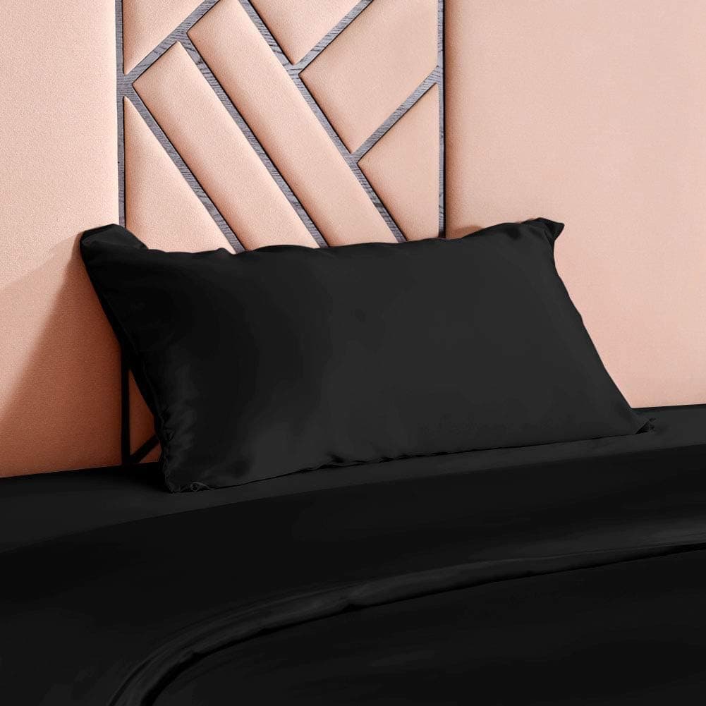 THXSILK Silk Pillowcase for Hair and Skin-Mulberry Silk Pillow Cover- with Hidden Zipper-19 Momme Natural Mulberry Silk on Both Sides-Standard Size 20" x 26", Black