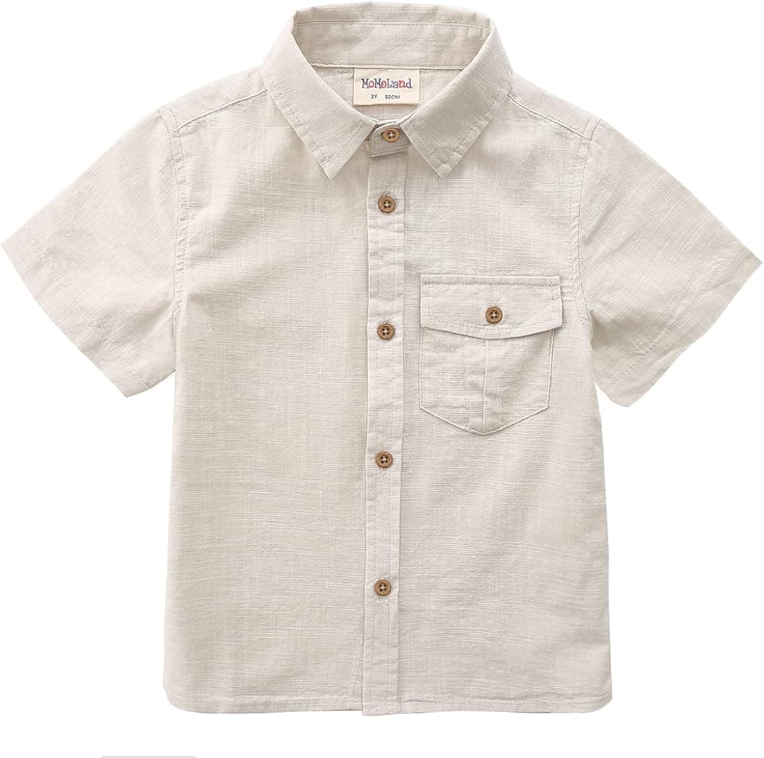 MOMOLAND Toddler Boys Short Sleeves Button Down Shirt Linen Design