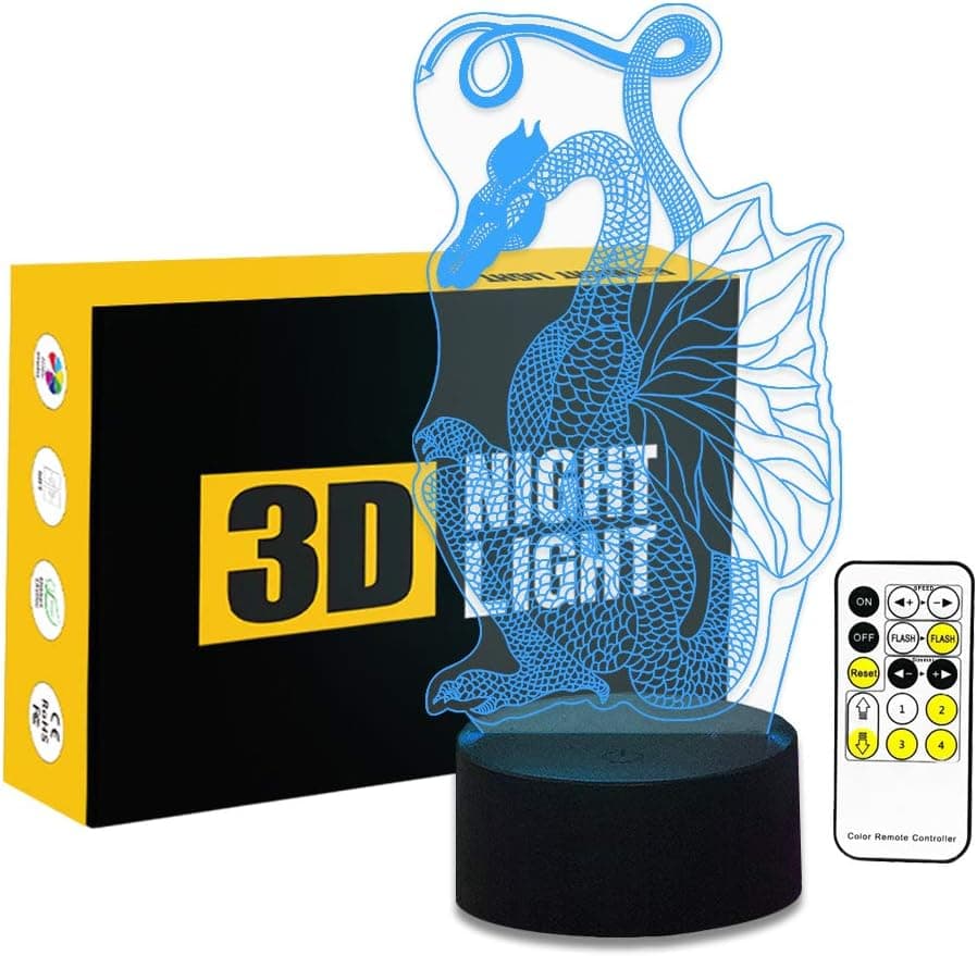 Cirkooh Dragon 3D Optical Illusion Table Lamp 7 Colors Change Remote Control and Touch Button LED Night Light