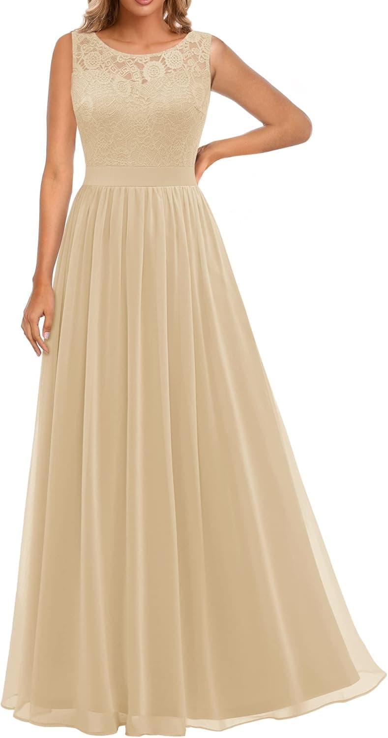 Dressystar Women's Lace Chiffon Bridesmaid Dress Sleeveless Formal Wedding Party Dress