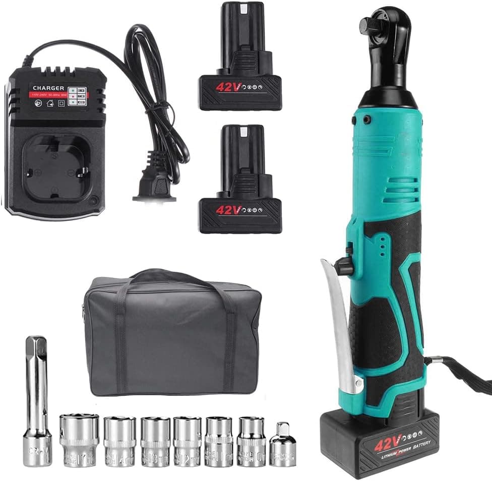 iMeshbean 42V Electric Ratchet Wrench 3/8" Rechargeable Cordless Battery Powered Wrench Power Tool Variable Speed & LED with 2pcs 7800mAh Battery & Charger Kit