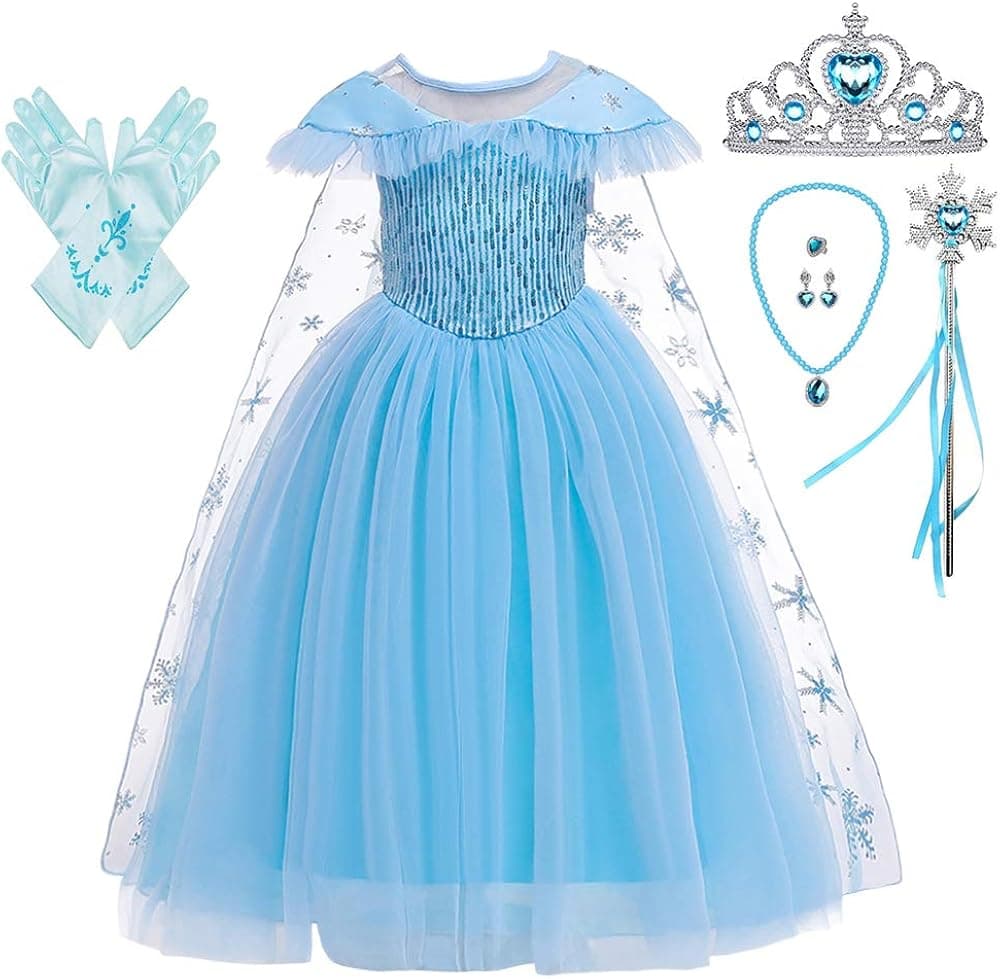 Lito Angels Girls Princess Snow Ice Queen Sister Costumes Halloween Birthday Fancy Party Dress Up with Cape + Accessories