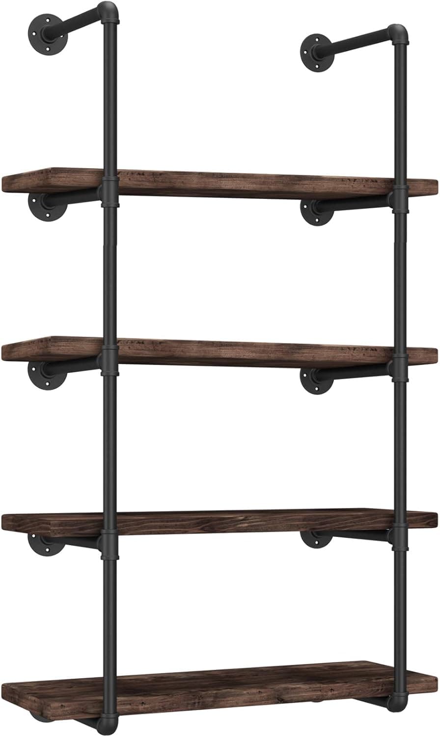 Heroecol 2Pc (56" Tall) (12" Board Wide ) Industrial Iron Pipe Shelf Shelves Bookshelf Bookcase Shelving Bracket Vintage Retro Black Open DIY Storage Home Office Kitchen （2Pcs 5Tier Hardware only）