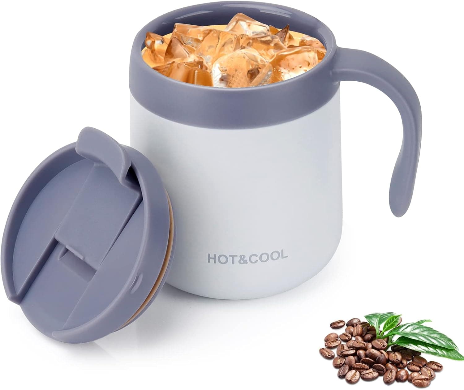 CS COSDDI Camping Coffee Mug - 12 Oz, Leak Proof, Vacuum Insulated Stainless Steel with Splashproof Lid, Double Walled, Water Metal Canteen - Fits Under Most Fully Automatic Coffee Machines (White)