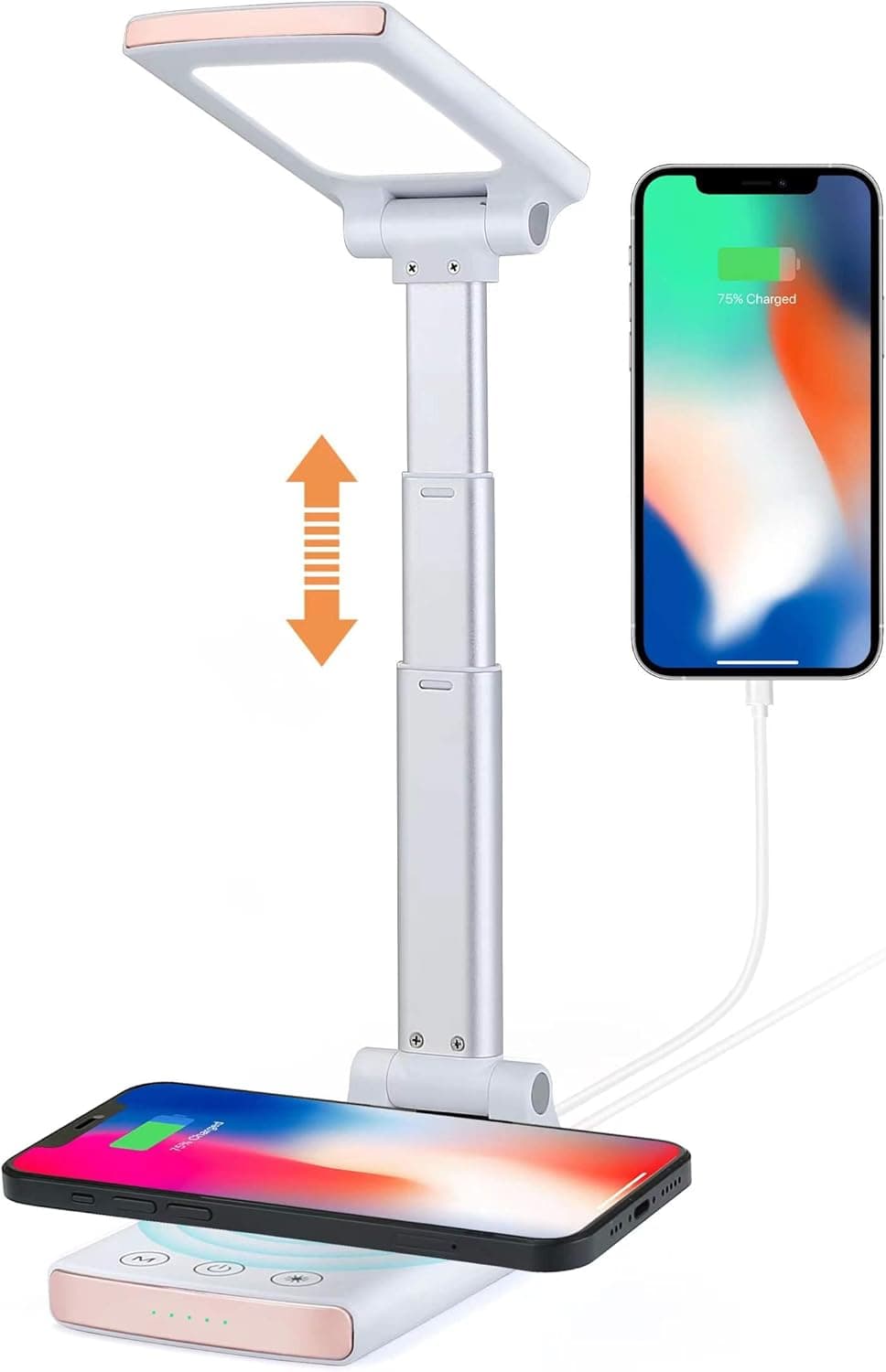 TopmeiUP Mini lamp, Dimmable Eye Caring Mini lamp, with Wireless Phone Charger Small Table lamp, Small Desk Lamps for Small Spaces, Touch Control， Small Lamps for bedrooms, White