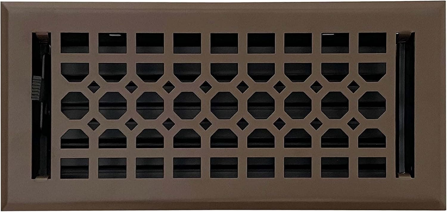 Empire Register Co, Vent Cover - 4x10 inch, Honeycomb Design, Brown Finish, Heavy Duty Floor Vent Covers, Metal Damper Attached. Vent Covers for Home Floor only.