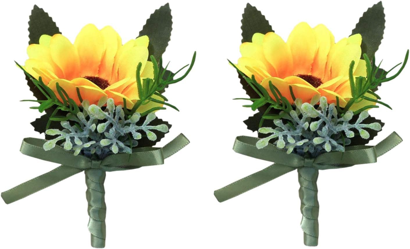 MOJUN Groom Wedding Flower Boutonniere Simulation Sunflower, Pack of 2