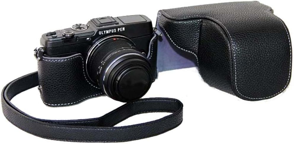 Win8Fong PU Leather Camera Case Bag Grip Strap for Olympus PEN E-P5 EP5 With 14-42mm lens / Black Color
