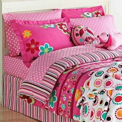 Bright Pink Girls Flowers Twin Comforter & Sheet Set (6 Piece Bed In A Bag)