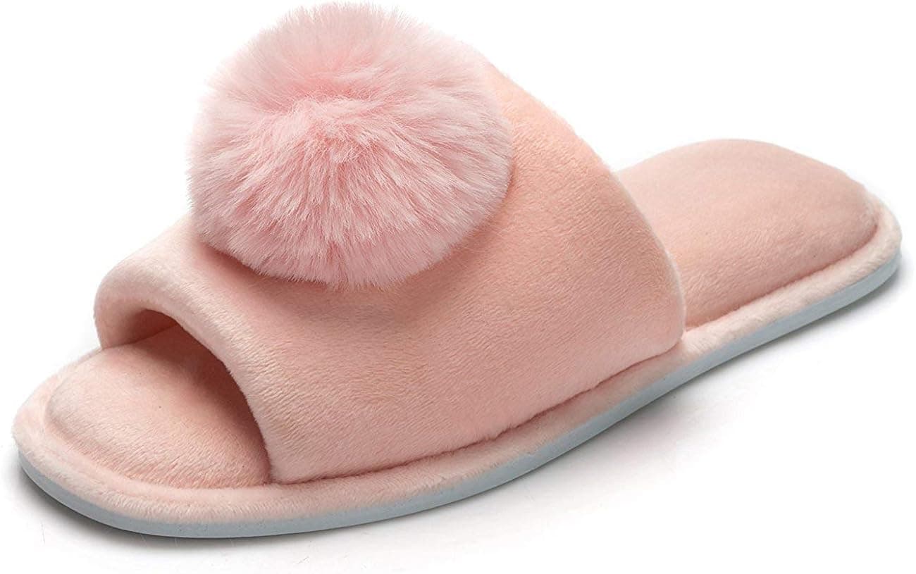 Feet Feel Women's Slippers Comfort Velvet Lining Soft Sole Cozy Cute Puffer Ball Home Slippers