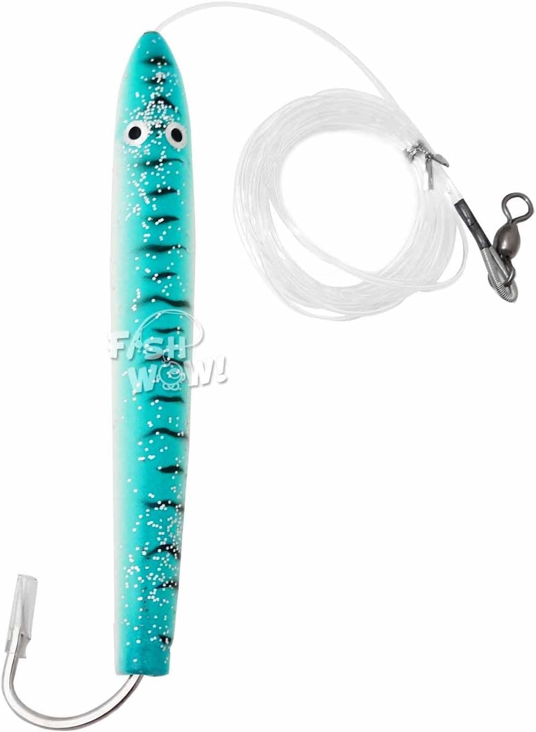 Fish WOW! 6" Fishing Cedar Plugs Rigged Tuna Mahi Trolling Wood Lure - Blue White